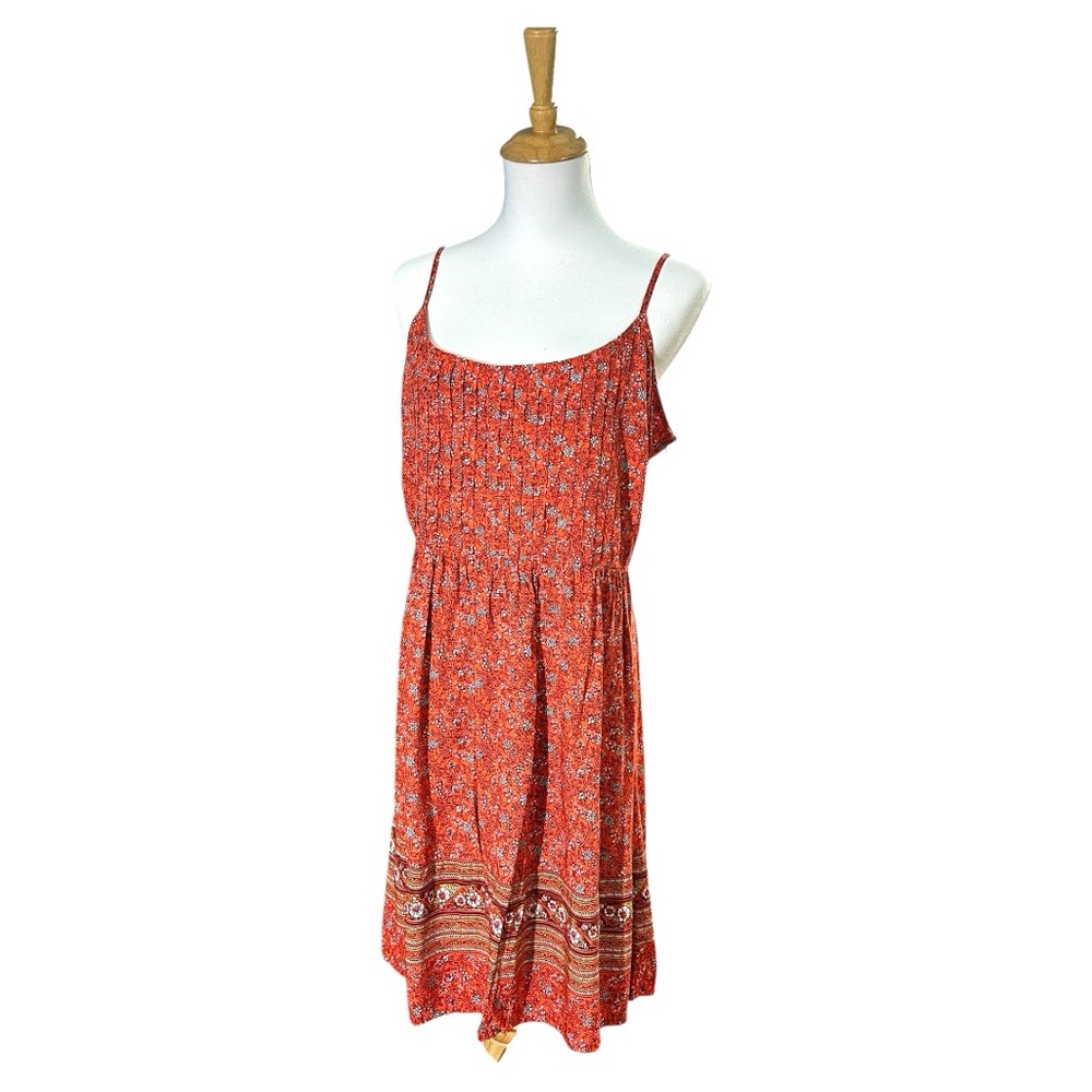 Old Navy Orange Pink Pleated Midi Sundress